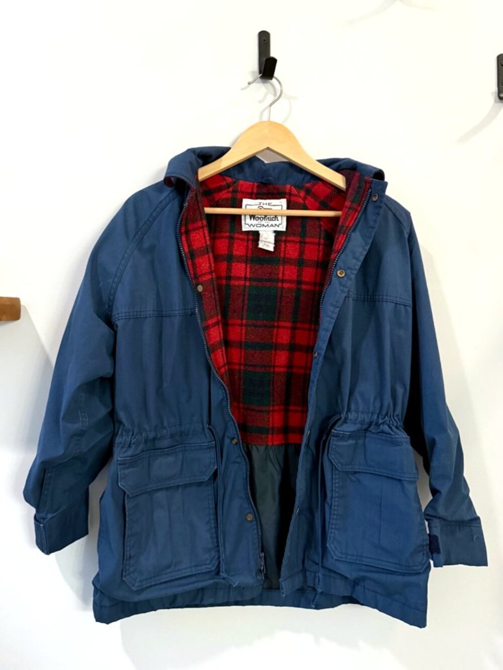 Vintage 1990s Woolrich Women’s Plaid Lined Flannel Hooded Parka | Size M Navy
